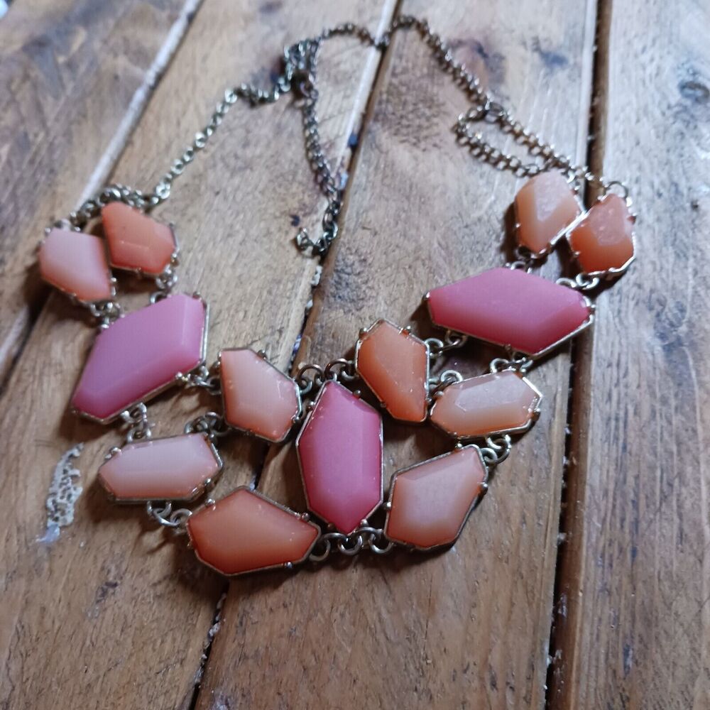 Large Pink And Orange Chunky Necklace Vintage Statement